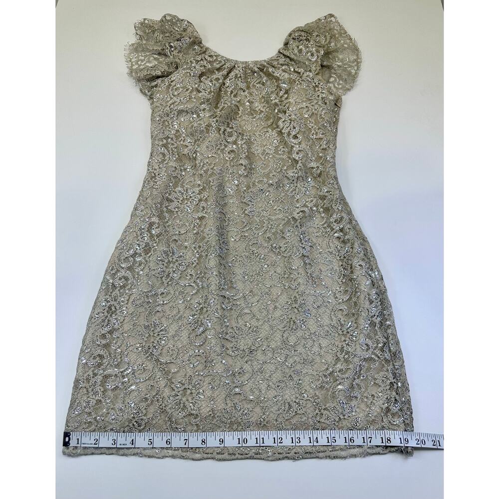 Free People Beige Silver Metallic Lace Mini Shift Dress Sleeves Size Small - Picture 13 of 13
